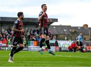 1 May 2023; Ali Coote of Bohemians, right, celebrates with teammate Declan McDaid after scoring his side's third goal during the SSE Airtricity Men's Premier Division match between Bohemians and Cork City at Dalymount Park in Dublin. Photo by Harry Murphy/Sportsfile