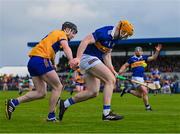 23 April 2023; Jake Morris of Tipperary is tackled by Tony Kelly of Clare during the Munster GAA Hurling Senior Championship Round 1 match between Clare and Tipperary at Cusack Park in Ennis, Clare. Photo by Ray McManus/Sportsfile