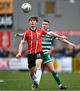 1 May 2023; Ollie O'Neill of Derry City in action against Gary O'Neill of Shamrock Rovers during the SSE Airtricity Men's Premier Division match between Derry City and Shamrock Rovers at The Ryan McBride Brandywell Stadium in Derry. Photo by Ramsey Cardy/Sportsfile