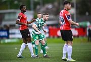 1 May 2023; Jack Byrne of Shamrock Rovers watches on as his shot at goal goes past Derry City goalkeeper Brian Maher during the SSE Airtricity Men's Premier Division match between Derry City and Shamrock Rovers at The Ryan McBride Brandywell Stadium in Derry. Photo by Ramsey Cardy/Sportsfile