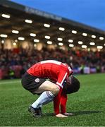 1 May 2023; Colm Whelan of Derry City dejected during the SSE Airtricity Men's Premier Division match between Derry City and Shamrock Rovers at The Ryan McBride Brandywell Stadium in Derry. Photo by Ramsey Cardy/Sportsfile