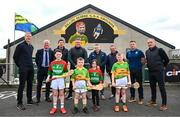 2 May 2023; At the launch of The Dillon Quirke Foundation fundraising in association with The Circet All-Ireland GAA Golf Challenge at the Clonoulty-Rossmore GAA Club in Tipperary is children from Clonoulty and Rossmore schools, from left, Rian Quinn, aged nine, Scott Wood, aged ten, Hazel Rayn, aged nine and Jamie O'Sullivan, aged eight, with inter-county hurling managers, from left, Henry Shefflin of Galway, John Kiely of Limerick, Darren Gleeson of Antrim, Darragh Egan of Wexford, Pat Ryan of Cork, Davy Fitzgerald of Waterford, Stephen Molumphy of Kerry and Liam Cahill of Tipperary. The Foundation are calling on all GAA clubs to provide €100 towards providing cardiac screening across the association. To donate, visit bit.ly/doitfordillon. Photo by Harry Murphy/Sportsfile