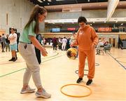 3 May 2023; Ellen McCarthy from Dungarvan, Waterford, in action during the Special Olympics Munster; MATP event at ETU Arena, West Campus, Carriganore in Waterford. Photo by Matt Browne/Sportsfile