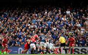29 April 2023; Leinster supporters cheer on their side during the Heineken Champions Cup Semi Final match between Leinster and Toulouse at the Aviva Stadium in Dublin. Photo by Brendan Moran/Sportsfile