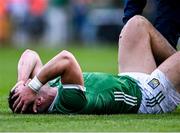 29 April 2023; Seán Finn of Limerick receives medical attention for an injury at half-time during the Munster GAA Hurling Senior Championship Round 2 match between Limerick and Clare at TUS Gaelic Grounds in Limerick. Photo by Piaras Ó Mídheach/Sportsfile