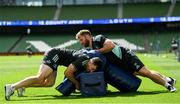 5 May 2023; Hugo Keenan and Contact skills coach Sean O'Brien during a Leinster Rugby captain's run at the Aviva Stadium in Dublin. Photo by Harry Murphy/Sportsfile
