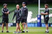5 May 2023; Leinster coaches, from left, backs coach Andrew Goodman, senior coach Stuart Lancaster, head coach Leo Cullen and contact skills coach Sean O'Brien during a Leinster Rugby captain's run at the Aviva Stadium in Dublin. Photo by Harry Murphy/Sportsfile