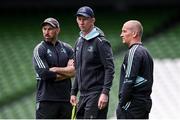 5 May 2023; Leinster coaches, from left, backs coach Andrew Goodman, head coach Leo Cullen and senior coach Stuart Lancaster during a Leinster Rugby captain's run at the Aviva Stadium in Dublin. Photo by Harry Murphy/Sportsfile