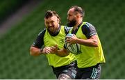 5 May 2023; Jamison Gibson-Park and Andrew Porter during a Leinster Rugby captain's run at the Aviva Stadium in Dublin. Photo by Harry Murphy/Sportsfile