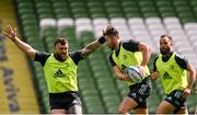 5 May 2023; Ross Byrne, centre, Andrew Porter and Jamison Gibson-Park during a Leinster Rugby captain's run at the Aviva Stadium in Dublin. Photo by Harry Murphy/Sportsfile