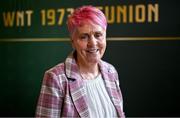 5 May 2023; Paula Gorham poses for a portrait during a reunion of the 1973 Republic of Ireland women's national team at The Westin Hotel in Dublin. The players & officials from the team who beat Wales away in the first ever Republic of Ireland WNT competitive fixture were joined by the players from the first ever official home game, against Northern Ireland, at a special event in Dublin as part of the FAI's 50-Year Celebrations of Women and Girls' Football. This event follows on from the announcement that every player to feature for the WNT in an official game from 1973-2023 will receive a one-off commemorative cap later this year. Photo by Brendan Moran/Sportsfile