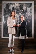 5 May 2023; Aimee Mackin of Armagh is presented with The Croke Park/LGFA Player of the Month award for April 2023 by Edele O’Reilly, Director of Sales and Marketing, The Croke Park, at The Croke Park in Dublin. Aimee was in sparkling form for Armagh as they captured the Lidl National League Division 2 title with victory over Laois in the Final at Croke Park on April 15. Aimee scored 3-3 on the day, including a hat-trick of goals within the opening nine minutes. Aimee scored 9-31 in total during Armagh’s Lidl National League campaign. Photo by Ben McShane/Sportsfile