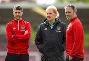 5 May 2023; Cork City sporting director Liam Buckley, centre, with coach Declan Coleman, left, and assistant manager Richie Holland before the SSE Airtricity Men's Premier Division match between Cork City and St Patrick's Athletic at Turner's Cross in Cork. Photo by Michael P Ryan/Sportsfile