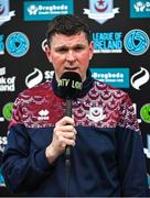 5 May 2023; Drogheda United manager Kevin Doherty speaks to LOI TV before the SSE Airtricity Men's Premier Division match between Drogheda United and Derry City at Weaver's Park in Drogheda, Louth. Photo by Stephen Marken/Sportsfile