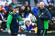 5 May 2023; Connacht director of rugby Andy Friend, left, and Connacht head coach Pete Wilkins before the United Rugby Championship Quarter-Final match between Ulster and Connacht at Kingspan Stadium in Belfast. Photo by Ramsey Cardy/Sportsfile