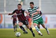 5 May 2023; Lee Grace of Shamrock Rovers in action against Dylan Connolly of Bohemians during the SSE Airtricity Men's Premier Division match between Shamrock Rovers and Bohemians at Tallaght Stadium in Dublin. Photo by Ben McShane/Sportsfile