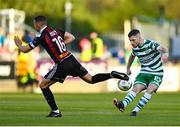 5 May 2023; Jack Byrne of Shamrock Rovers in action against Keith Buckley of Bohemians during the SSE Airtricity Men's Premier Division match between Shamrock Rovers and Bohemians at Tallaght Stadium in Dublin. Photo by Tyler Miller/Sportsfile