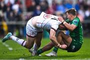 5 May 2023; Jacob Stockdale of Ulster is tackled by John Porch of Connacht during the United Rugby Championship Quarter-Final match between Ulster and Connacht at Kingspan Stadium in Belfast. Photo by Harry Murphy/Sportsfile