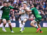 5 May 2023; Stewart Moore of Ulster is tackled by Shamus Hurley-Langton and Conor Oliver of Connacht during the United Rugby Championship Quarter-Final match between Ulster and Connacht at Kingspan Stadium in Belfast. Photo by Harry Murphy/Sportsfile