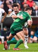 5 May 2023; Tom Farrell of Connacht is tackled by Billy Burns of Ulster during the United Rugby Championship Quarter-Final match between Ulster and Connacht at Kingspan Stadium in Belfast. Photo by Harry Murphy/Sportsfile