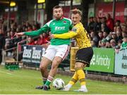 5 May 2023; Ethon Varian of Cork City in action against Sam Curtis of St Patrick's Athletic during the SSE Airtricity Men's Premier Division match between Cork City and St Patrick's Athletic at Turner's Cross in Cork. Photo by Michael P Ryan/Sportsfile