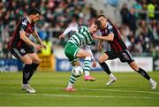 5 May 2023; Johnny Kenny of Shamrock Rovers in action against Krystian Nowak of Bohemians during the SSE Airtricity Men's Premier Division match between Shamrock Rovers and Bohemians at Tallaght Stadium in Dublin. Photo by Tyler Miller/Sportsfile