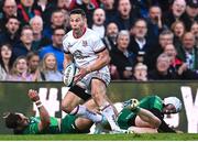 5 May 2023; John Cooney of Ulster makes a break as John Porch and Mack Hansen of Connacht react to a collision during the United Rugby Championship Quarter-Final match between Ulster and Connacht at Kingspan Stadium in Belfast. Photo by Harry Murphy/Sportsfile