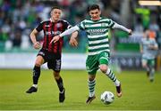 5 May 2023; Trevor Clarke of Shamrock Rovers in action against Keith Buckley of Bohemians during the SSE Airtricity Men's Premier Division match between Shamrock Rovers and Bohemians at Tallaght Stadium in Dublin. Photo by Tyler Miller/Sportsfile