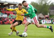 5 May 2023; Ethon Varian of Cork City in action against Sam Curtis of St Patrick's Athletic during the SSE Airtricity Men's Premier Division match between Cork City and St Patrick's Athletic at Turner's Cross in Cork. Photo by Michael P Ryan/Sportsfile