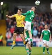 5 May 2023; Ethon Varian of Cork City in action against Vladislav Kreida of St Patrick's Athletic during the SSE Airtricity Men's Premier Division match between Cork City and St Patrick's Athletic at Turner's Cross in Cork. Photo by Michael P Ryan/Sportsfile