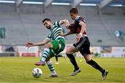 5 May 2023; Neil Farrugia of Shamrock Rovers in action against Paddy Kirk of Bohemians during the SSE Airtricity Men's Premier Division match between Shamrock Rovers and Bohemians at Tallaght Stadium in Dublin. Photo by Ben McShane/Sportsfile