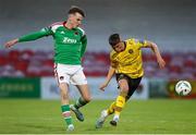 5 May 2023; Joseph O'Brien Whitmarsh of Cork City in action against Adam Murphy of St Patrick's Athletic during the SSE Airtricity Men's Premier Division match between Cork City and St Patrick's Athletic at Turner's Cross in Cork. Photo by Michael P Ryan/Sportsfile
