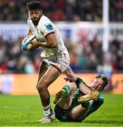 5 May 2023; Robert Baloucoune of Ulster is tackled by Kieran Marmion of Connacht during the United Rugby Championship Quarter-Final match between Ulster and Connacht at Kingspan Stadium in Belfast. Photo by Ramsey Cardy/Sportsfile