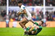5 May 2023; Robert Baloucoune of Ulster is tackled by Kieran Marmion of Connacht during the United Rugby Championship Quarter-Final match between Ulster and Connacht at Kingspan Stadium in Belfast. Photo by Ramsey Cardy/Sportsfile