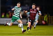 5 May 2023; Gary O'Neill of Shamrock Rovers in action against James Clarke of Bohemians during the SSE Airtricity Men's Premier Division match between Shamrock Rovers and Bohemians at Tallaght Stadium in Dublin. Photo by Tyler Miller/Sportsfile