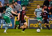 5 May 2023; James Clarke of Bohemians in action against Sean Hoare of Shamrock Rovers during the SSE Airtricity Men's Premier Division match between Shamrock Rovers and Bohemians at Tallaght Stadium in Dublin. Photo by Tyler Miller/Sportsfile