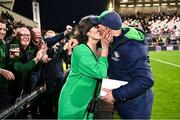 5 May 2023; Connacht director of rugby Andy Friend, and his wife Kerri, after the United Rugby Championship Quarter-Final match between Ulster and Connacht at Kingspan Stadium in Belfast. Photo by Ramsey Cardy/Sportsfile