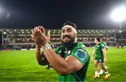5 May 2023; Bundee Aki of Connacht celebrates after the United Rugby Championship Quarter-Final match between Ulster and Connacht at Kingspan Stadium in Belfast. Photo by Ramsey Cardy/Sportsfile