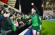 5 May 2023; Mack Hansen of Connacht after his side's victory in the United Rugby Championship Quarter-Final match between Ulster and Connacht at Kingspan Stadium in Belfast. Photo by Harry Murphy/Sportsfile