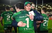 5 May 2023; Connacht director of rugby Andy Friend and Denis Buckley of Connacht embrace after their side's victory in the United Rugby Championship Quarter-Final match between Ulster and Connacht at Kingspan Stadium in Belfast. Photo by Harry Murphy/Sportsfile