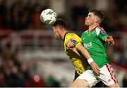 5 May 2023; Ben McCormack of St Patrick's Athletic in action against Darragh Crowley of Cork City during the SSE Airtricity Men's Premier Division match between Cork City and St Patrick's Athletic at Turner's Cross in Cork. Photo by Michael P Ryan/Sportsfile