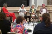 5 May 2023; MC Marie Crowe, left, interviews players, from left, Nono McHugh, Linda Gorman and Paula Gorham during a reunion of the 1973 Republic of Ireland women's national team at The Westin Hotel in Dublin. The players & officials from the team who beat Wales away in the first ever Republic of Ireland WNT competitive fixture were joined by the players from the first ever official home game, against Northern Ireland, at a special event in Dublin as part of the FAI's 50-Year Celebrations of Women and Girls' Football,. This event follows on from the announcement that every player to feature for the WNT in an official game from 1973-2023 will receive a one-off commemorative cap later this year. Photo by Brendan Moran/Sportsfile