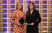 5 May 2023; The 2023 Teams of the Lidl Ladies National Football League awards were presented at Croke Park on Friday, May 5. The best players from the four divisions in the 2023 Lidl National Football Leagues were selected by the LGFA’s All Star committee. Blaithín Mackin, left, and Aimee Mackin of Armagh pictured with their Division 2 awards. Photo by David Fitzgerald/Sportsfile