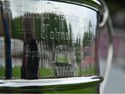 6 May 2023; A detailed view of the Johnny Giles Under 17 Cup before the FAI Under 17 Cup Final 2022/23 match between Cherry Orchard FC and St Kevin’s Boys FC at Richmond Park in Dublin. Photo by Tyler Miller/Sportsfile