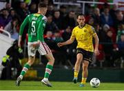 5 May 2023; Vladislav Kreida of St Patrick's Athletic in action against Matt Healy of Cork City during the SSE Airtricity Men's Premier Division match between Cork City and St Patrick's Athletic at Turner's Cross in Cork. Photo by Michael P Ryan/Sportsfile