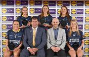 5 May 2023; The 2023 Teams of the Lidl Ladies National Football League awards were presented at Croke Park on Friday, May 5. The best players from the four divisions in the 2023 Lidl National Football Leagues were selected by the LGFA’s All Star committee. Mícheál Naughton, Ladies Gaelic Football Association President, left, and Joe Mooney, Senior Partnerships Manager, Lidl Ireland with Division 1 award winners, from left, Nicola Ward of Galway, Ailbhe Davoren of Galway, Olivia Divilly of Galway, Sarah Ní Loingsigh of Galway and Eimear Kiely of Cork. Photo by David Fitzgerald/Sportsfile