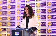5 May 2023; The 2023 Teams of the Lidl Ladies National Football League awards were presented at Croke Park on Friday, May 5. The best players from the four divisions in the 2023 Lidl National Football Leagues were selected by the LGFA’s All Star committee. MC Michelle Ryan during the ceremony. Photo by David Fitzgerald/Sportsfile