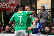 5 May 2023; Joseph O'Brien Whitmarsh of Cork City celebrates after scoring his side's second goal with teammate Tunde Owolabi during the SSE Airtricity Men's Premier Division match between Cork City and St Patrick's Athletic at Turner's Cross in Cork. Photo by Michael P Ryan/Sportsfile