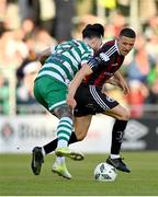 5 May 2023; Keith Buckley of Bohemians is tackled by Richie Towell of Shamrock Rovers during the SSE Airtricity Men's Premier Division match between Shamrock Rovers and Bohemians at Tallaght Stadium in Dublin. Photo by Tyler Miller/Sportsfile