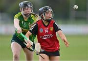 6 May 2023; Niamh McGrath of Down in action against Róisín Quinn of Kerry the Electric Ireland Minor C All-Ireland Championship Final match between Down and Kerry at Clane GAA in Kildare. Photo by Stephen Marken/Sportsfile